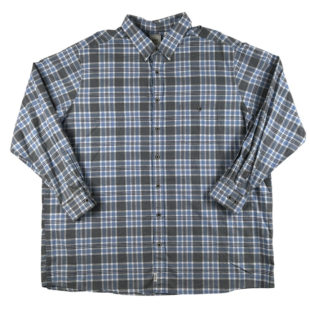 ROWM Shirt Mens 3XLT Blue Plaid Long Sleeve Button Down Cotton Big Tall Casual